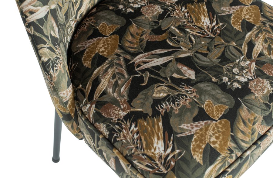 WOOOD Vogue spisebordstol - svart flyelspolyester med blomstertrykk og sort metall