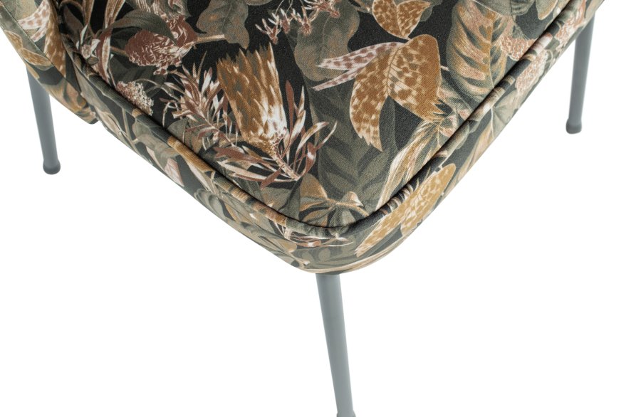 WOOOD Vogue spisebordstol - svart flyelspolyester med blomstertrykk og sort metall