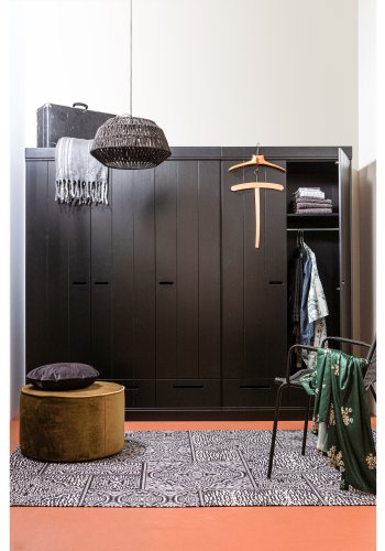 WOOOD Connect garderobe, m. 2 drer, 1 hylle, 1 hengestang og 2 skuffer - sort furu