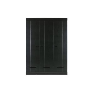 WOOOD Connect garderobeskab, m. 3 lger, 4 hylder, 1 bjlestang og 3 skuffer - sort fyrretr