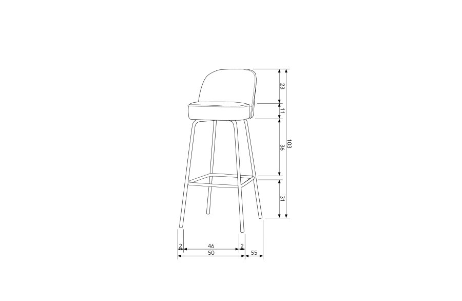 WOOOD Vogue barkrakk, med ryggsttte og fotsttte - konjakkstoff og sort metall