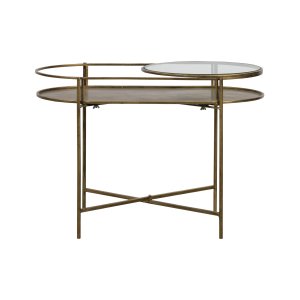 WOOOD Collection sidebord, m. 1 hylde - glas og antik messing stl (65x37)