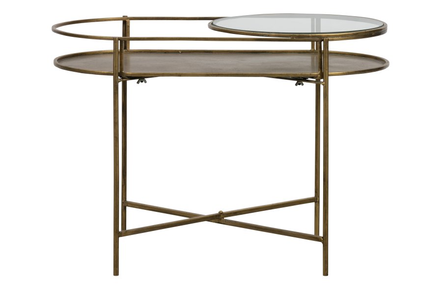 WOOOD Collection sidebord, m. 1 hylle - glass og antikk messingstl (65x37)