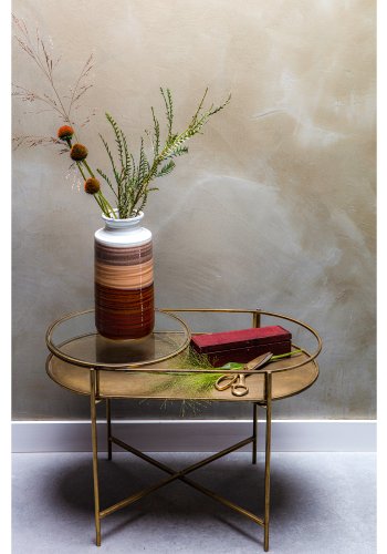 WOOOD Collection sidebord, m. 1 hylle - glass og antikk messingstl (65x37)