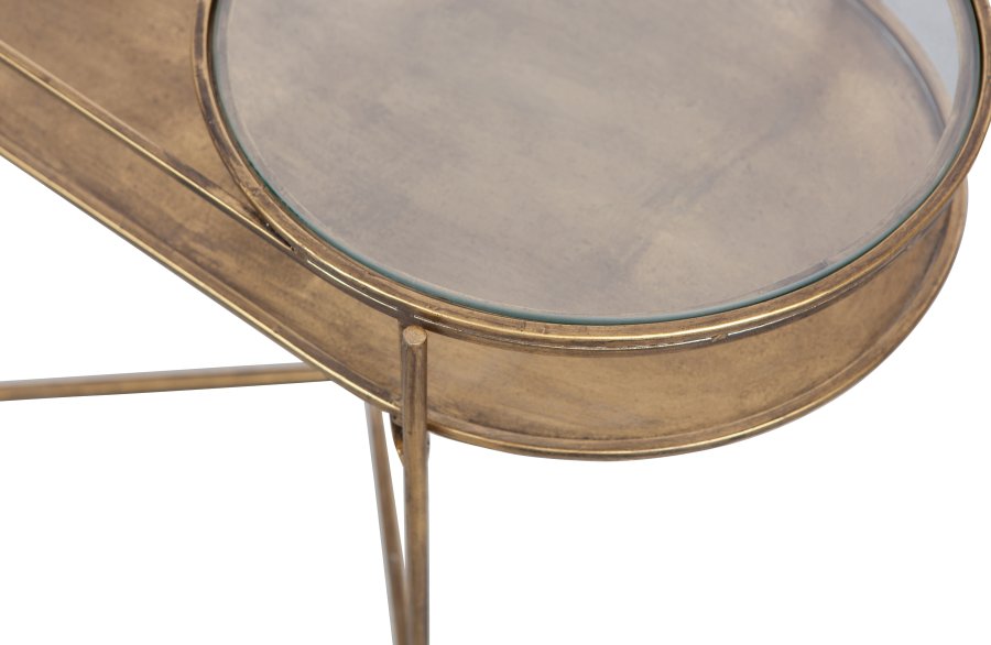 WOOOD Collection sidebord, m. 1 hylle - glass og antikk messingstl (65x37)