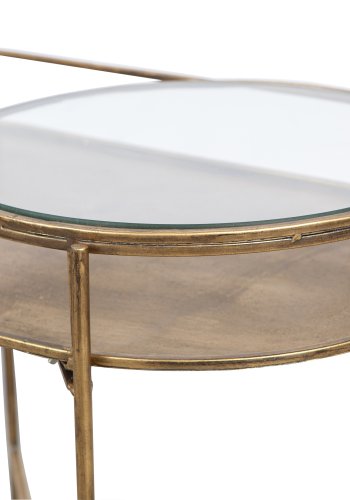 WOOOD Collection sidebord, m. 1 hylle - glass og antikk messingstl (65x37)