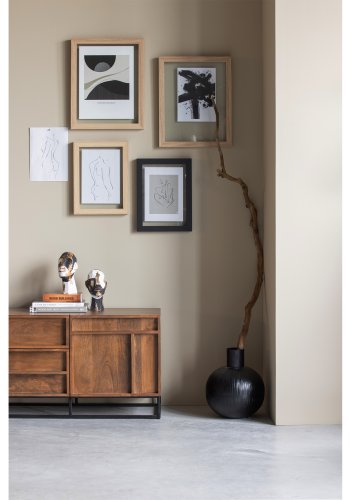 WOOOD EXCLUSIVE Front TV-bord, m. 2 drer, 2 skuffer og 2 hyller - naturlig mangotre og sort metall