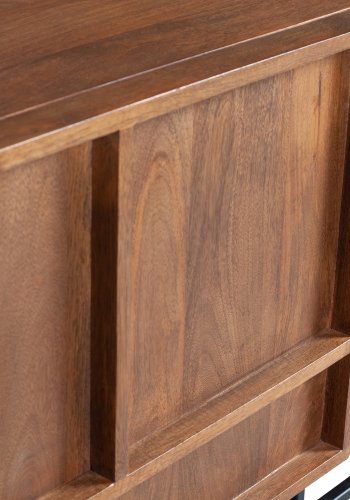 WOOOD EXCLUSIVE Front TV-bord, m. 2 drer, 2 skuffer og 2 hyller - naturlig mangotre og sort metall