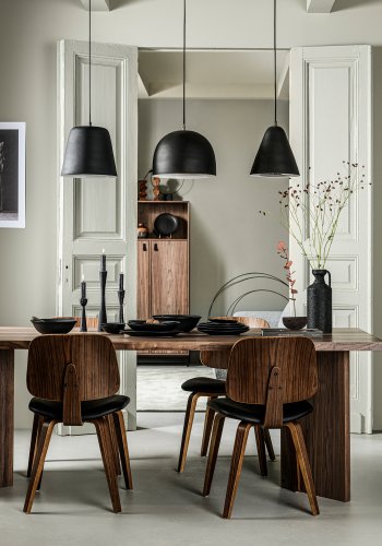 VTWONEN Klassisk spisestuestol - svart PU og brun valntt finish