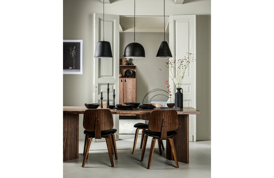 VTWONEN Klassisk spisestuestol - svart PU og brun valntt finish