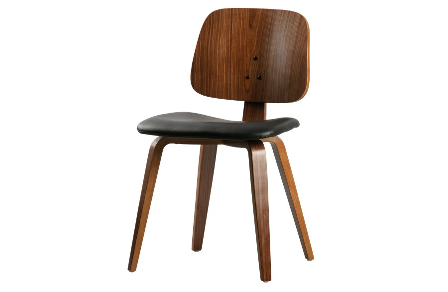 VTWONEN Klassisk spisestuestol - svart PU og brun valntt finish