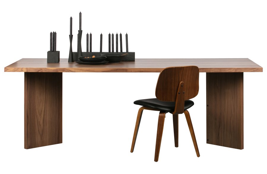 VTWONEN Klassisk spisestuestol - svart PU og brun valntt finish