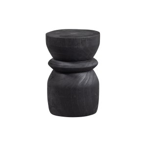 WOOOD Bikkel pall, rund - svart paulownia tr (28)