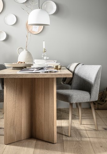 VTWONEN Force spisebordstol - grtt boucléstoff og naturlig bketre