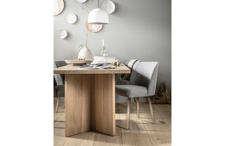 VTWONEN Force spisebordstol - grtt boucléstoff og naturlig bketre