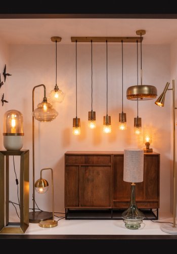 WOOOD Globular bordlampe - glass og antikk messingmetall