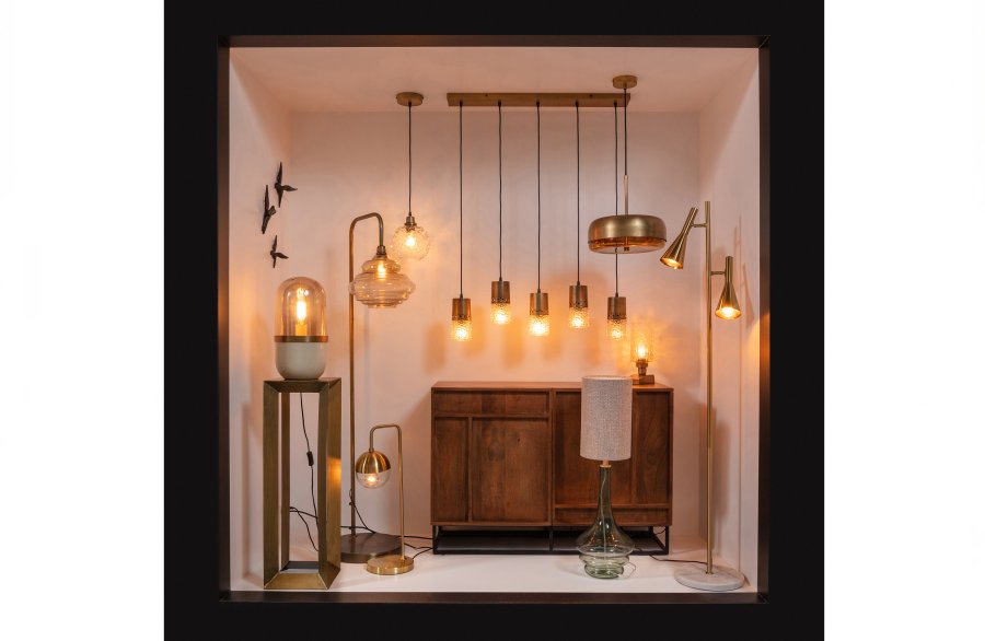 WOOOD Globular bordlampe - glass og antikk messingmetall