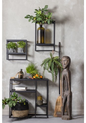 WOOOD Febe vegghylle, for innendrs og utendrs bruk, rektangulr - sort metall