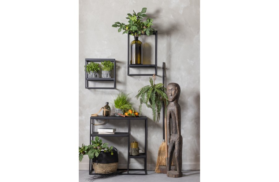 WOOOD Febe vegghylle, for innendrs og utendrs bruk, rektangulr - sort metall