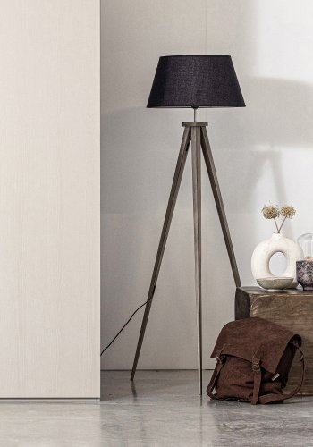 WOOOD EKSKLUSIV Omar gulvlampe - stoff og svart bambus