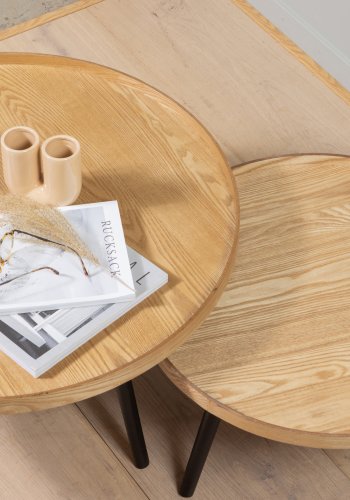 WOOOD Mesa sidebord L, rundt - naturlig MDF og svart furu (60)