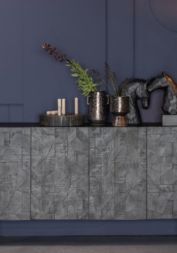 WOOOD Counter-skjenk, m. 4 drer og 2 hyller - svart mangotre og metall