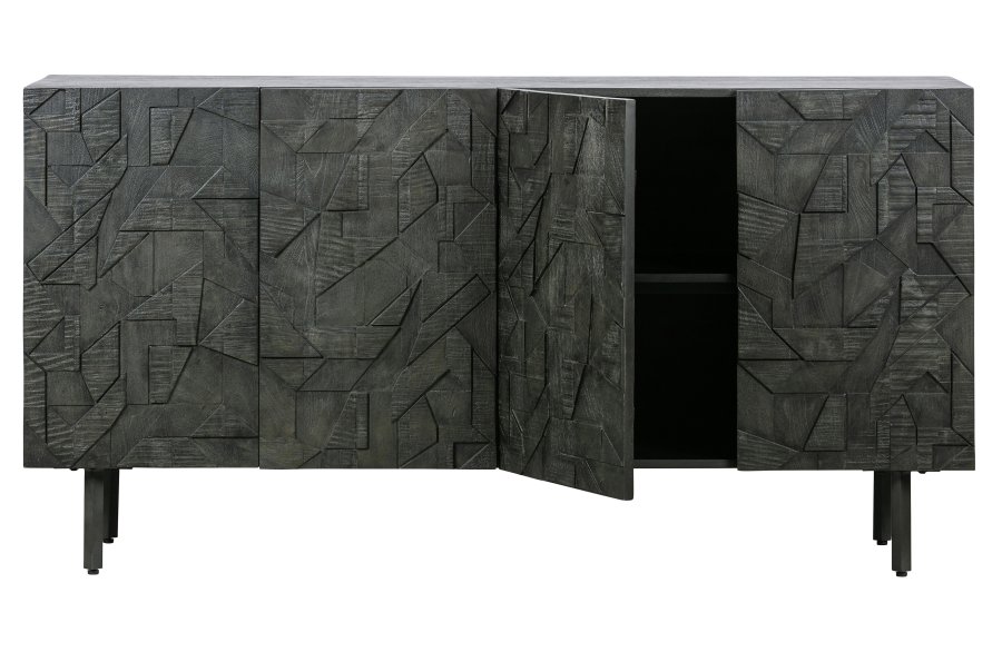 WOOOD Counter-skjenk, m. 4 drer og 2 hyller - svart mangotre og metall