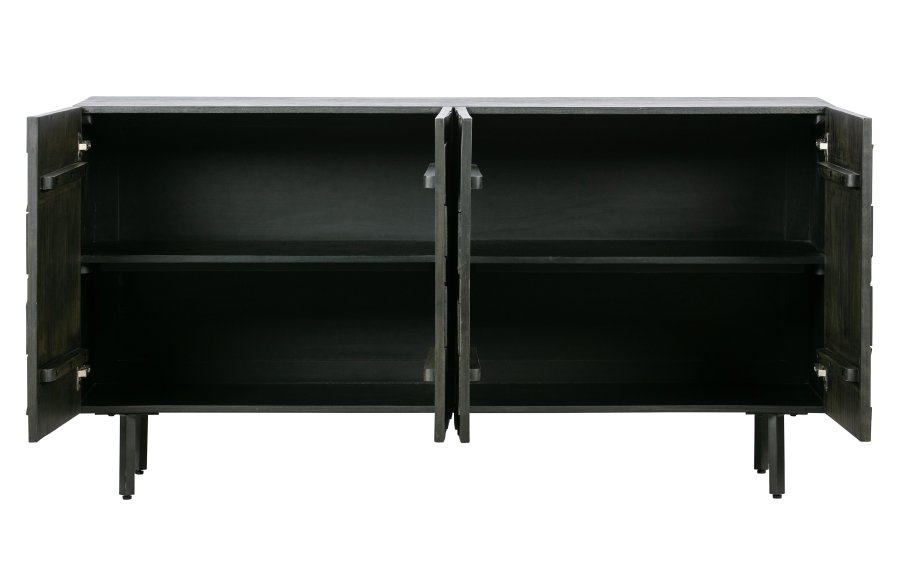 WOOOD Counter-skjenk, m. 4 drer og 2 hyller - svart mangotre og metall