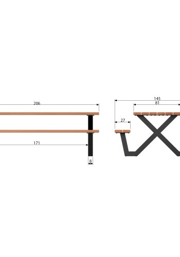 WOOOD Tablo Picnic hagebord, m. 2 benker - naturlig tre og sort stl (206x145)