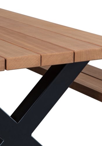 WOOOD Tablo Picnic hagebord, m. 2 benker - naturlig tre og sort stl (206x145)