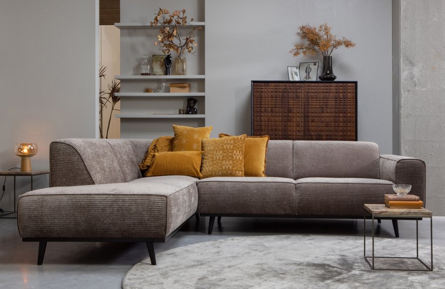 WOOOD Statement hjrnesofa, venstre - taupe jacquard vevd stoff