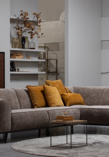 WOOOD Statement hjrnesofa, hyre - taupe jacquard vevd stoff