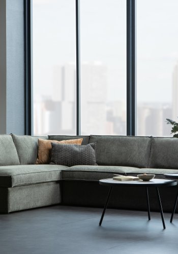 WOOOD Freddie hjrnesofa, venstre - varm grnnmelert stoff