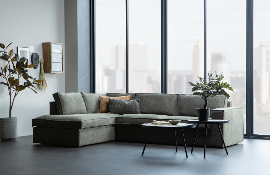 WOOOD Freddie hjrnesofa, venstre - varm grnnmelert stoff