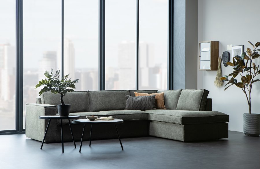 WOOOD Freddie hjrnesofa, hyre - varm grnnmelert stoff