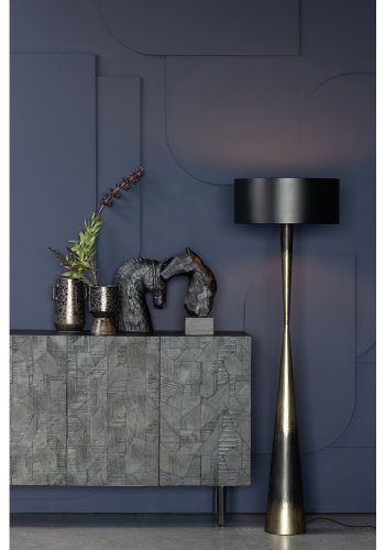 WOOOD Collection gulvlampe - antikk messing og svart jern (H:151)