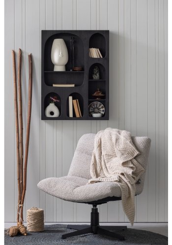 WOOOD EKSKLUSIV Vinny svingstol - ekte bouclé polyester og sort metall