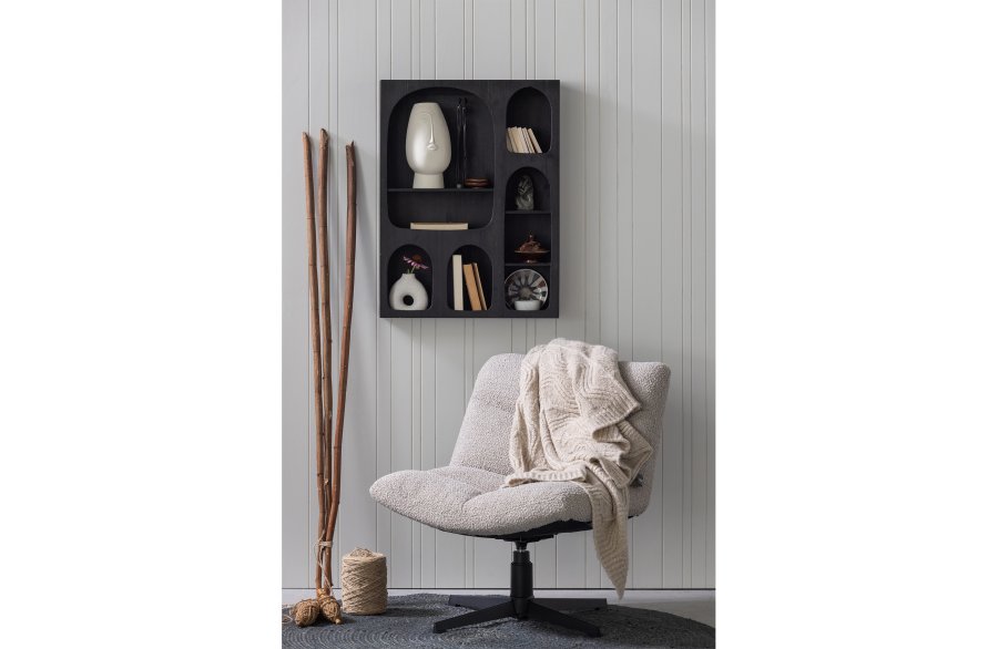 WOOOD EKSKLUSIV Vinny svingstol - ekte bouclé polyester og sort metall