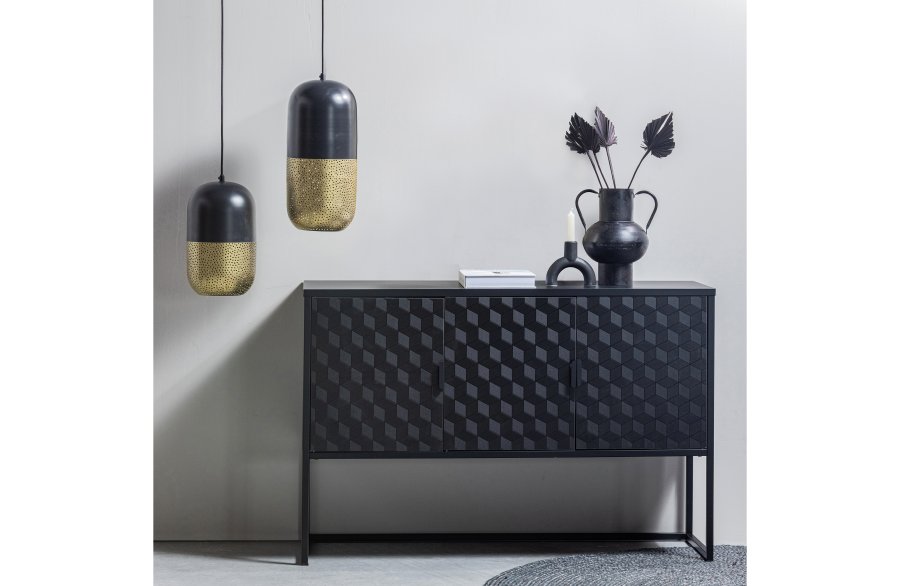 WOOOD EXCLUSIVE Tirsa taklampe, rund - messing og sort metall (H:46)