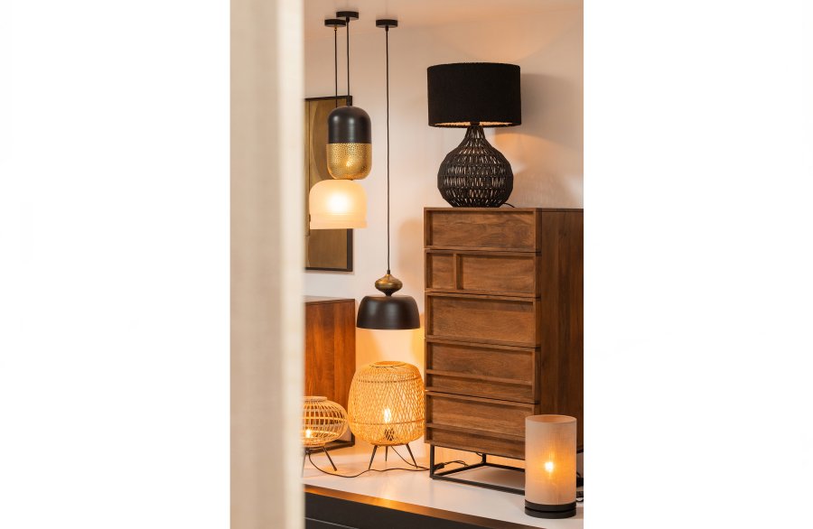 WOOOD EXCLUSIVE Tirsa Deckenleuchte, rund – Messing und schwarzes Metall (H:36)