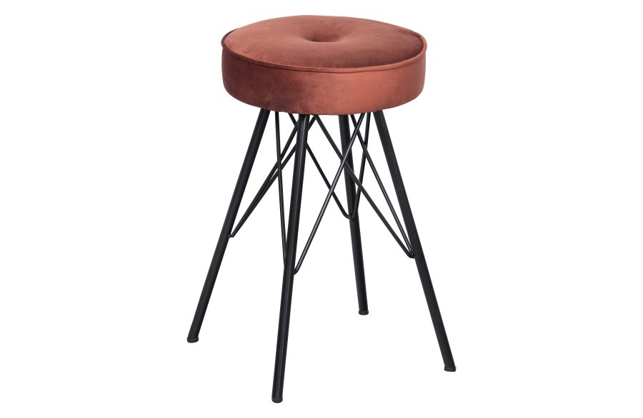 WOOOD Bella krakk, rund - mursteinsrd polyesterflyel og svart metall (33)