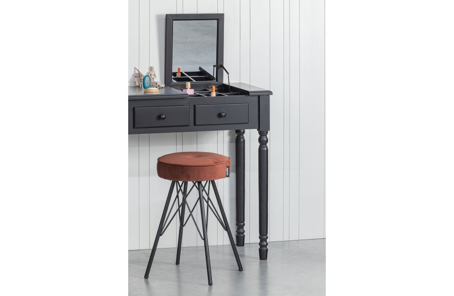 WOOOD Bella krakk, rund - mursteinsrd polyesterflyel og svart metall (33)