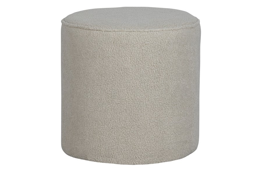 WOOOD Sara hy puff, rund - off-white polyester teddystoff (46)