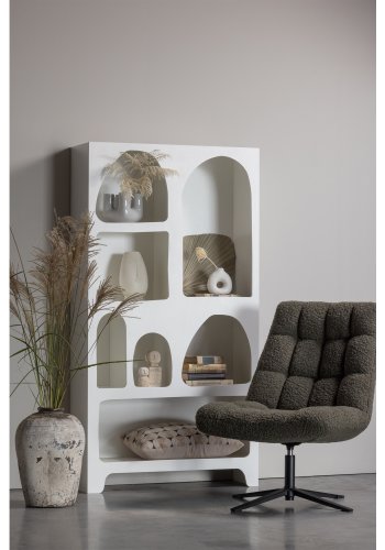 WOOOD Job svingstol - varm grnn polyester teddystoff og sort metall