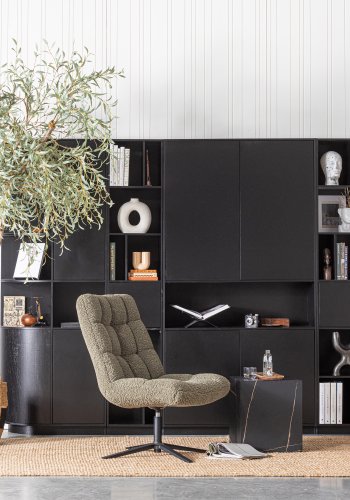 WOOOD Job svingstol - varm grnn polyester teddystoff og sort metall