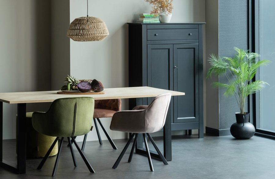 WOOOD Tablo spisebord, rektangulrt - naturlig eik og sort stl (200x90)