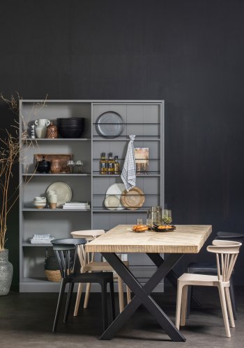 WOOOD Tablo fiskebein spisebord, rektangulrt - hvitkalket mangotre og stl (200x90)