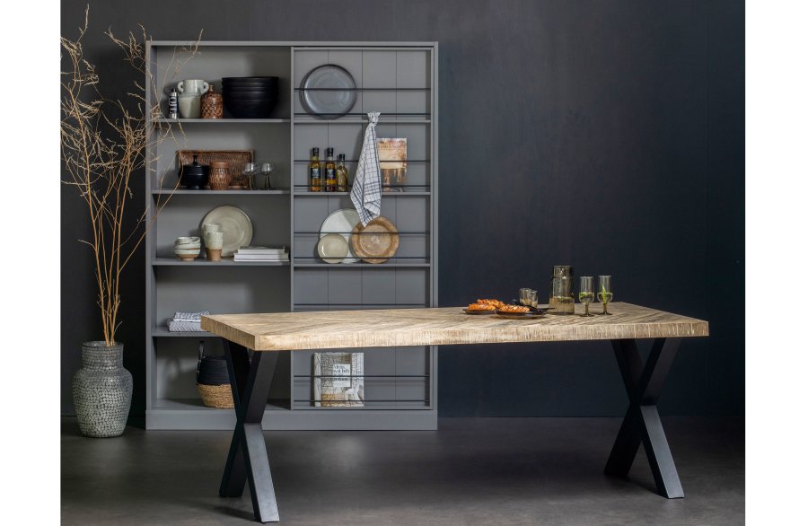 WOOOD Tablo fiskebein spisebord, rektangulrt - hvitkalket mangotre og stl (200x90)