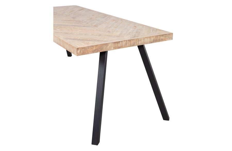 WOOOD Tablo fiskebein spisebord, rektangulrt - hvitkalket mangotre og stl (200x90)