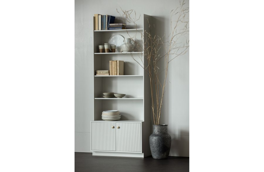 WOOOD Madu bokhylle, m. 2 drer - skygr furu og metall (H:200)